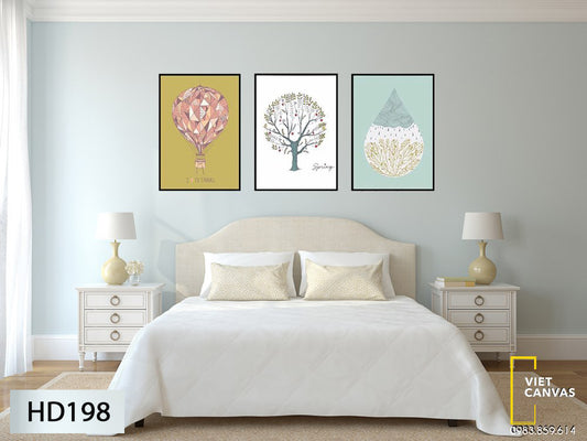 Bộ 3 Tranh Cây, Khinh Khí Cầu Và Hình Giọt Nước - HD198