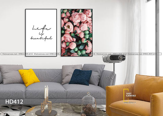Bộ 2 Tranh Hoa Và Quotes Life Is Beautiful - HD412