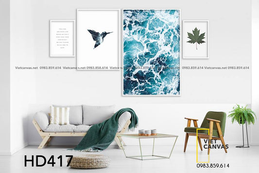 Bộ 4 Tranh Chim Yến, Chiếc Lá, Biển Cả Và Quotes - HD417