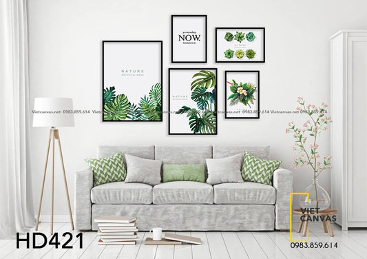 Bộ 5 Tranh Lá Cây Xanh Và Quotes - HD421