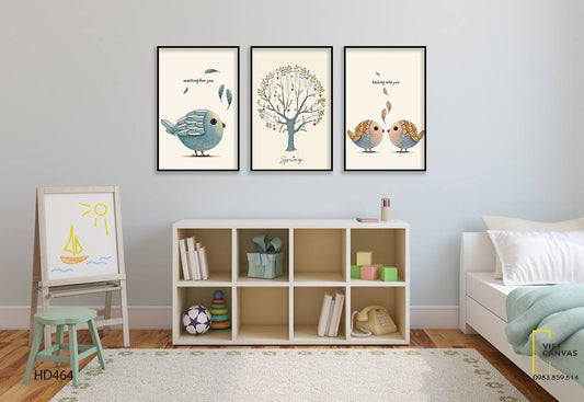 Bộ 3 Tranh Cây Và Những Chú Chim Nhỏ - HD464