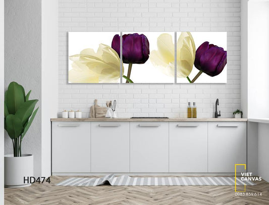 Bộ 3 Tranh Hoa Tulip Trắng Tím - HD474