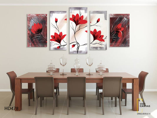 Bộ 5 Tranh Hoa Đỏ Sắc Sảo - HD478
