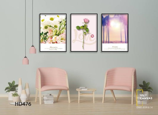 Bộ 3 Tranh Hoa Hồng Và Hoàng Hôn - HD476