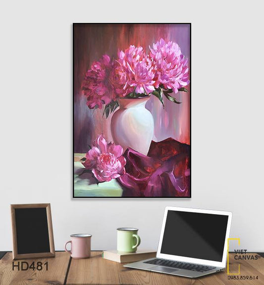 Tranh Bình Lọ Hoa Mẫu Đơn Hồng Nhẹ Nhàng - HD481