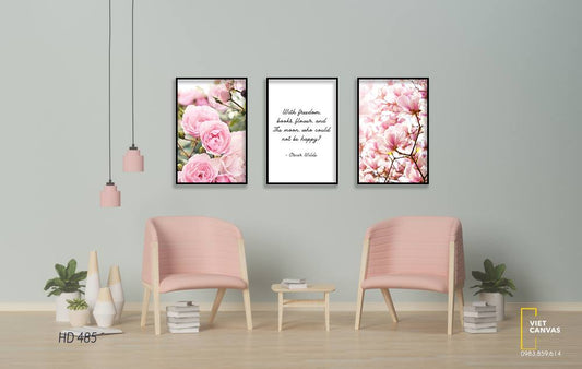 Bộ 3 Tranh Hoa Hồng, Hoa Đào Và Quotes - HD485
