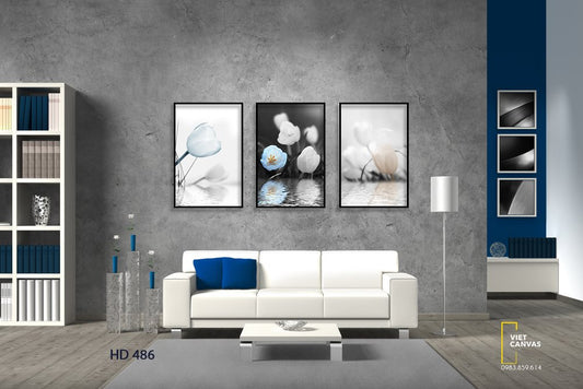 Bộ 3 Tranh Hoa Tulip Trắng Xanh - HD486