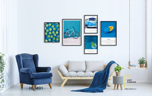 Bộ 5 Tranh Xe Đạp, Ô Tô Và Những Quả Chanh - HD491