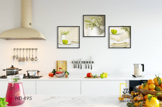 Bộ 3 Tranh Táo Xanh Và Bình Hoa Trắng - HD495