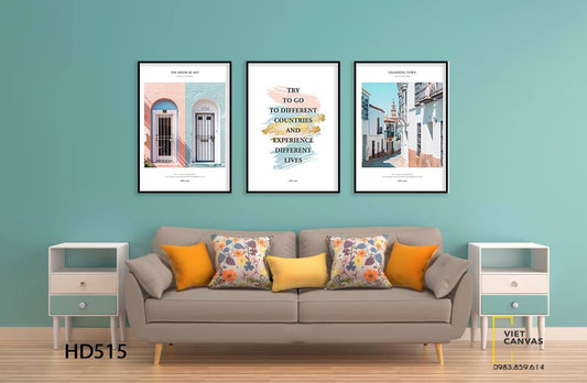 Bộ 3 Tranh Khu Nhà, Khung Cửa Sổ Và Quotes - HD515
