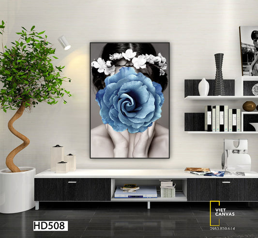 Tranh Cô Gái Bên Bông Hoa Xanh - HD508