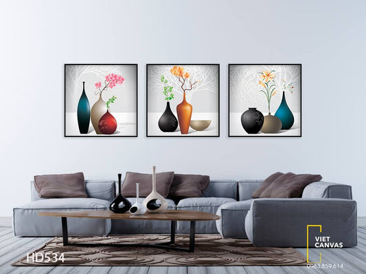 Bộ 3 Tranh Lọ Hoa Tĩnh Vật - HD534