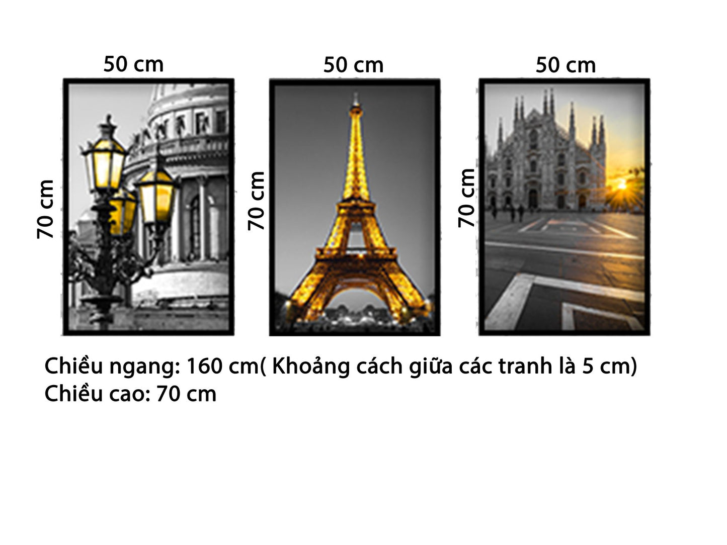 Bộ 3 Tranh Tháp Eiffel Và Khu Nhà Cổ Điển - HD521