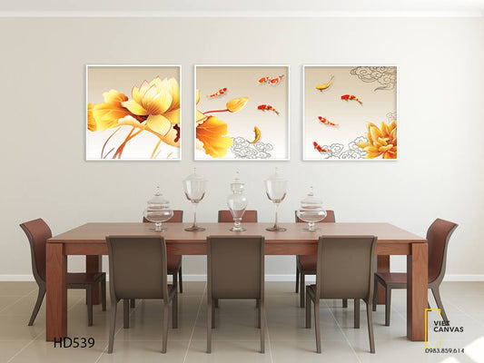 Bộ 3 Tranh Sen Vàng Và Cá Chép - HD539