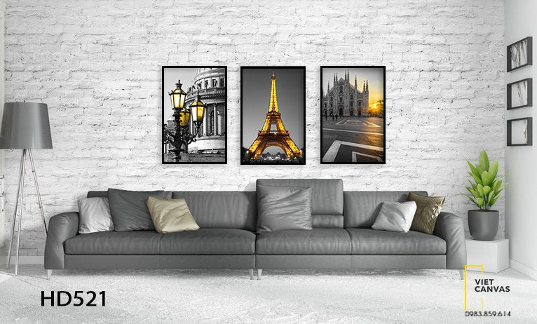 Bộ 3 Tranh Tháp Eiffel Và Khu Nhà Cổ Điển - HD521