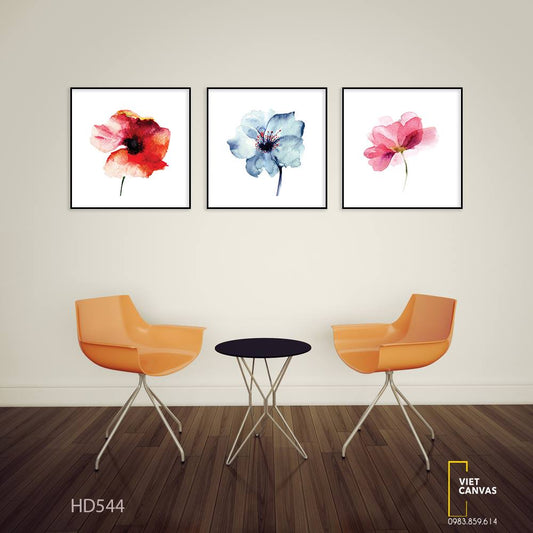 Bộ 3 Tranh Hoa Màu Nước Khoe Sắc - HD544