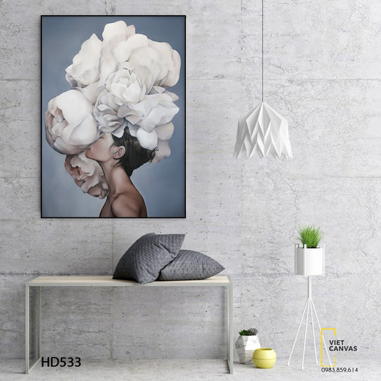 Tranh Cô Gái Và Hoa Mẫu Đơn Trắng - HD533