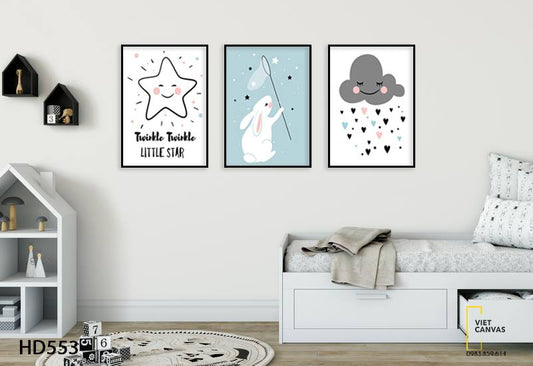Bộ 3 Tranh Thỏ, Ngôi Sao Và Đám Mây - HD553