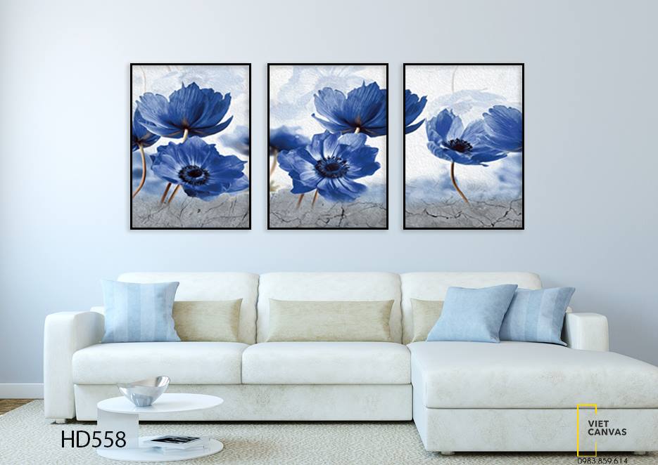 Bộ 3 Tranh Blue Flower - HD558