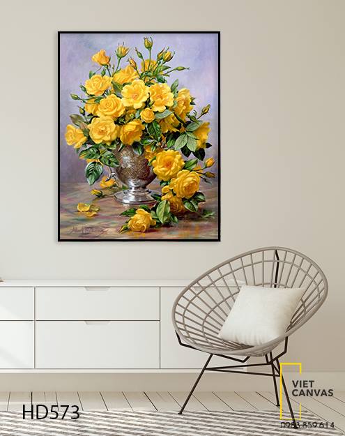 Tranh Bình Hoa Hồng Vàng Tinh Tế - HD573