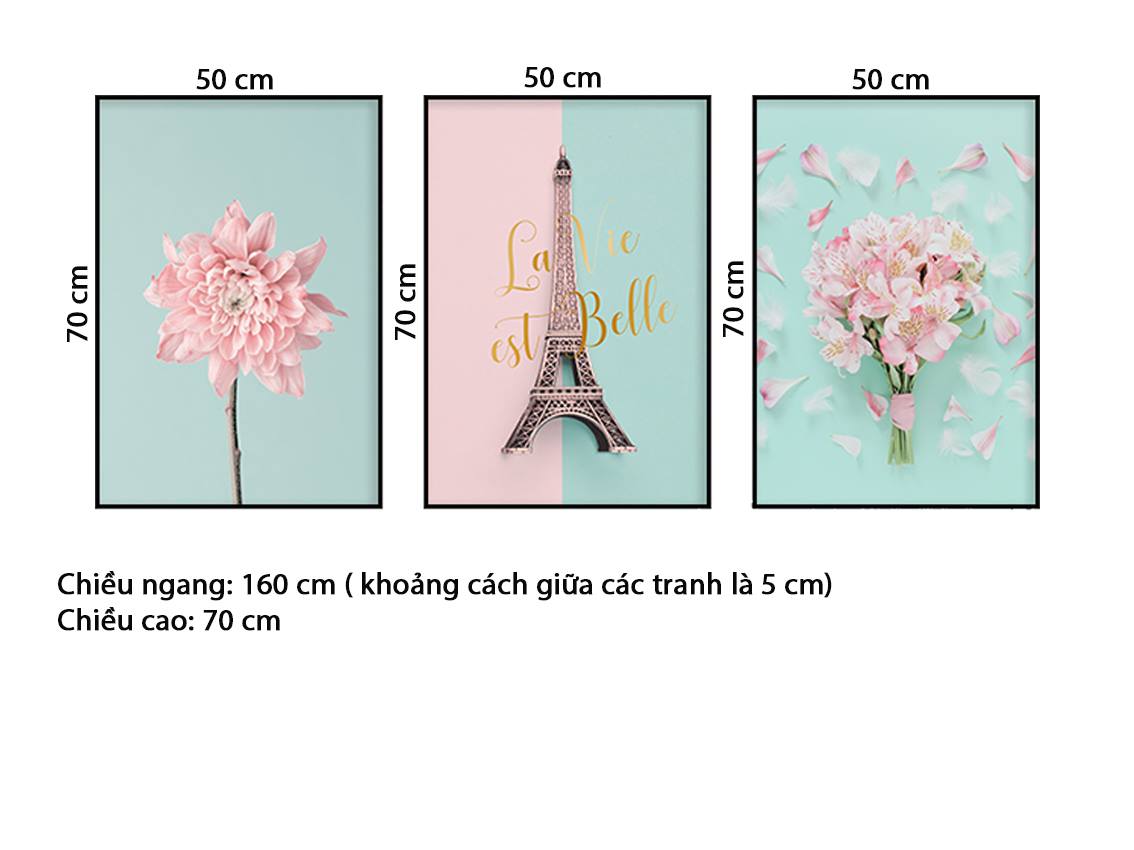 Bộ 3 Tranh Những Cánh Hoa Và Tháp Eiffel - HD566