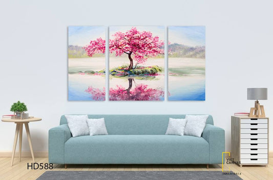 Bộ 3 Tranh Hoa Anh Đào Giữa Hồ - HD588