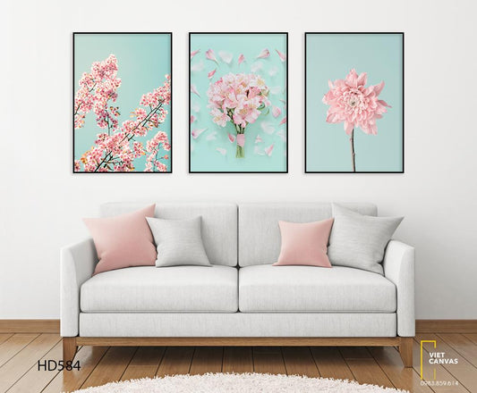 Bộ 3 Tranh Những Bông Hoa Pastel Hồng - HD584