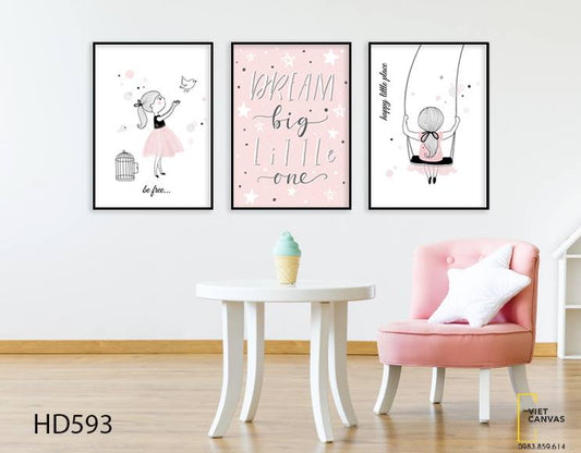 Bộ 3 Tranh Cô Gái Và Quotes Dream Big Little One - HD593