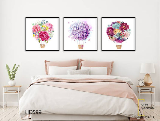 Bộ 3 Tranh Khinh Khí Cầu Hoa - HD599