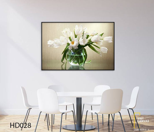 Tranh Bình Hoa Lưu Ly Trắng - HD028
