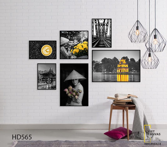 Bộ 6 Tranh Capuchina, Chiếc Cầu, Chùa Một Cột, Hồ Hoàn Kiếm Và Cô Gái Bên Bó Hoa - HD565