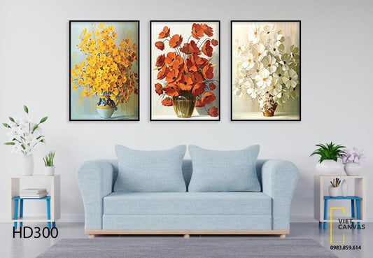 Bộ 3 Tranh Lọ Hoa Sắc Màu - HD300
