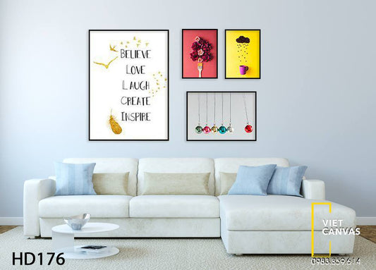 Bộ 4 Tranh Hoa, Dây Chuyền Và Quotes - HD176