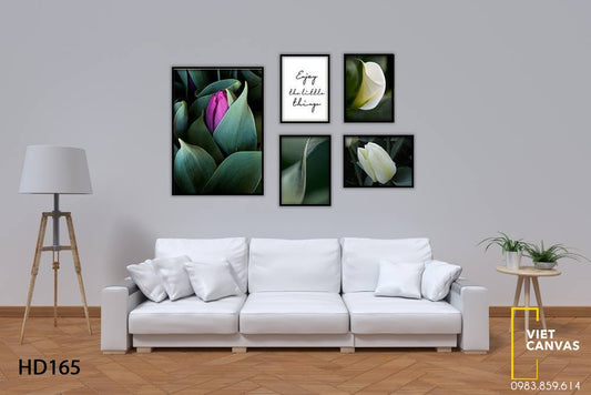 Bộ 5 Tranh Hoa, Sen Đá Và Quotes - HD165