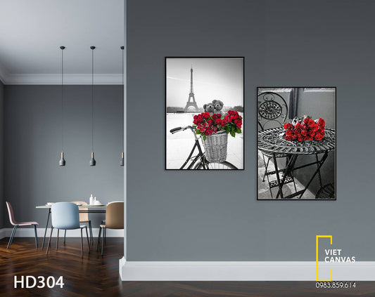 Bộ 2 Tranh Paris Và Hoa Hồng Đỏ - HD304