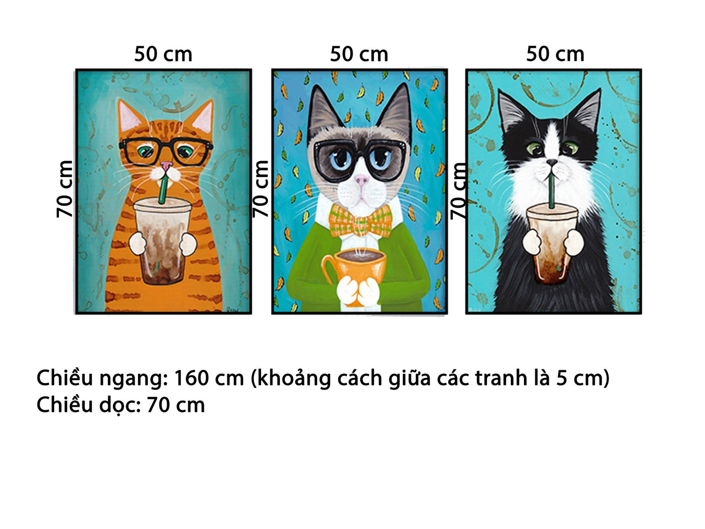 Bộ 3 Tranh Ba Chú Mèo Đáng Yêu - HD655
