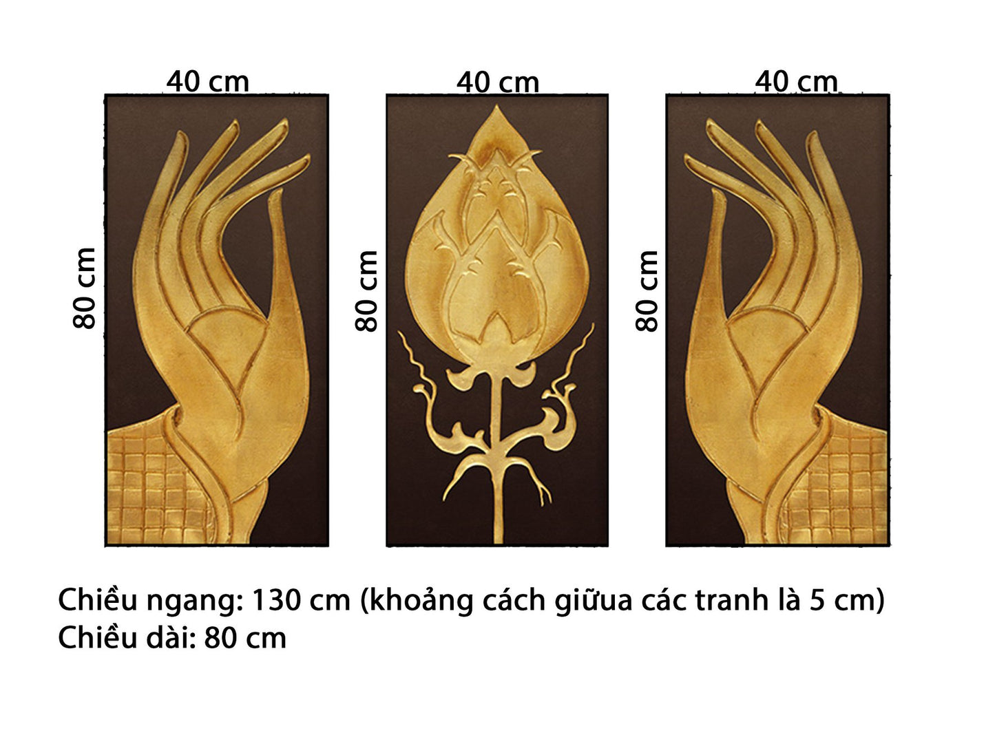 Bộ 3 Tranh Bàn Tay Và Đóa Sen Vàng - HD711