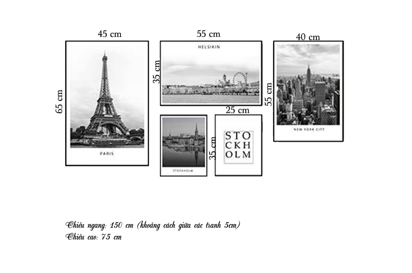 Bộ 5 Tranh Tháp Eiffel Và Khu Phố - HD129