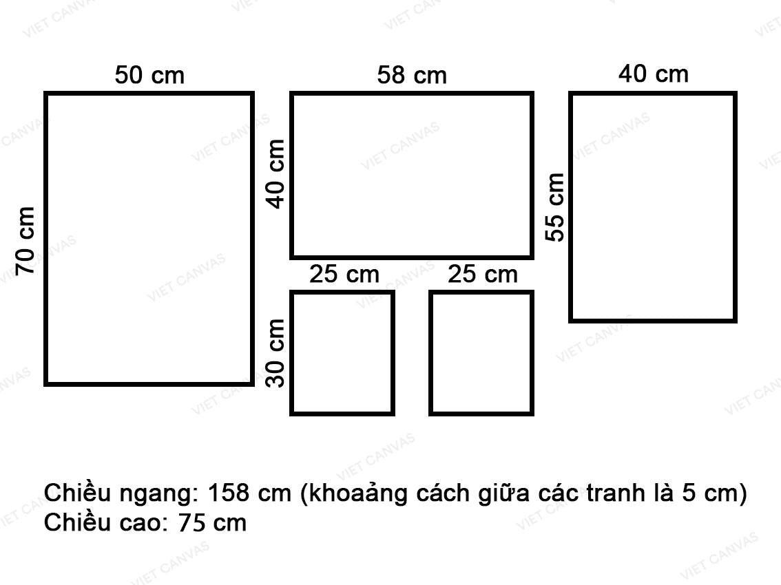 Bộ 5 Tranh Cô Gái, Bờ Biển, Dây Đàn, Vòng Xoay Và Quotes - VV019.2