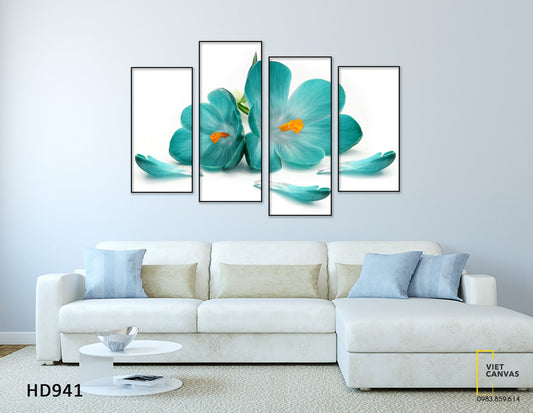 Bộ 4 Tranh Bông Hoa Xanh Biếc - HD941