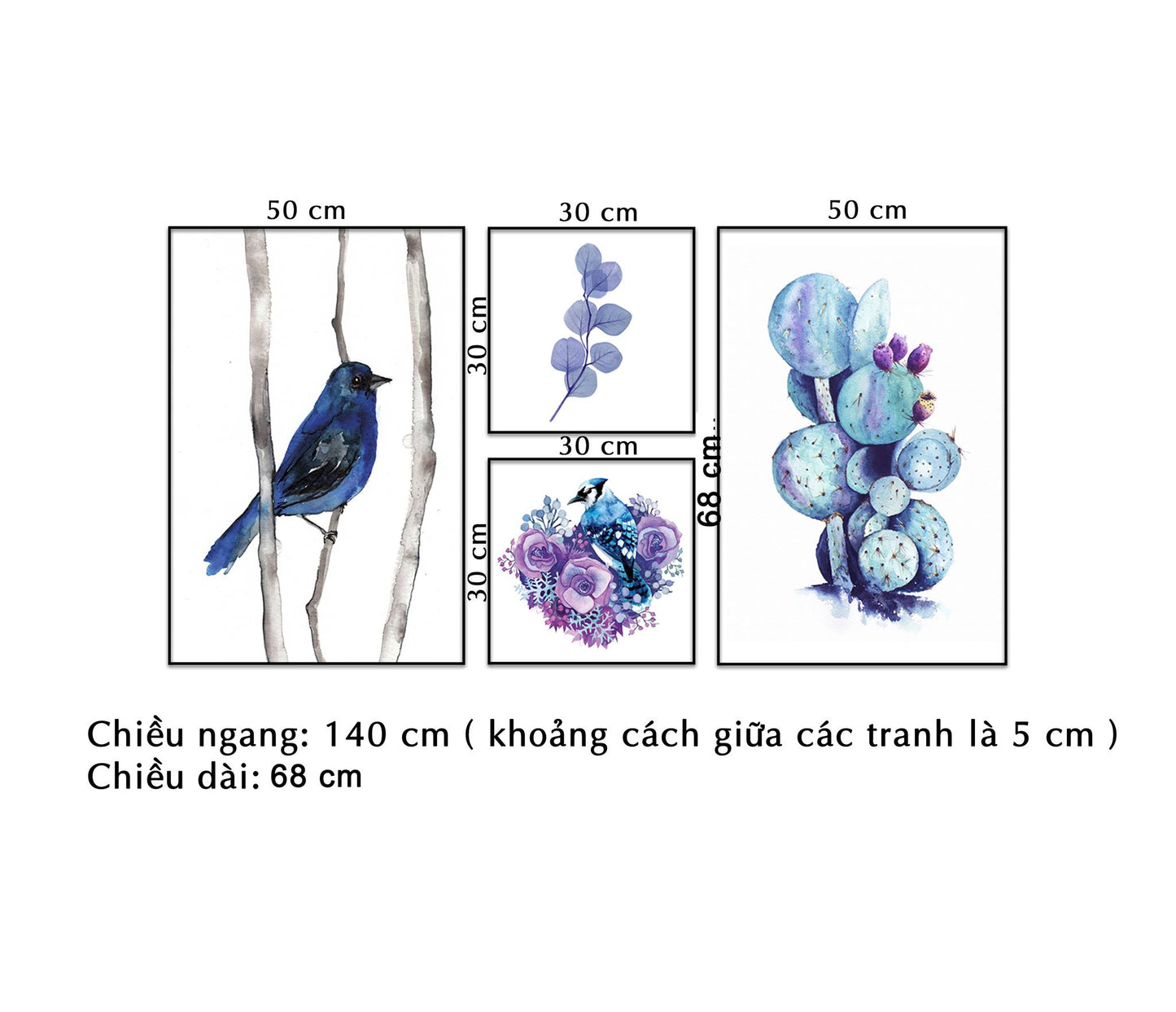 Bộ 4 Tranh Chú Chim Và Hoa Lá - NT193