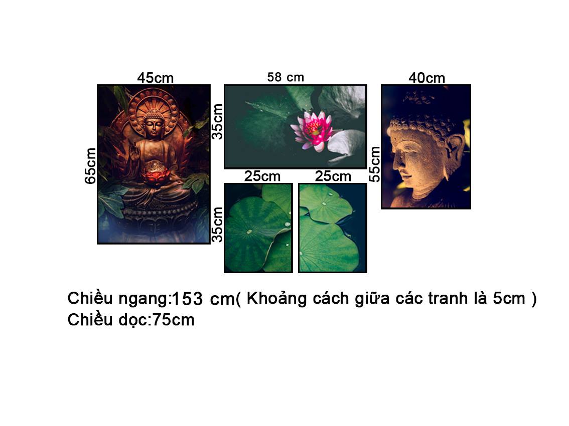 Bộ 5 Tranh Đức Phật Và Hồ Sen - NT353