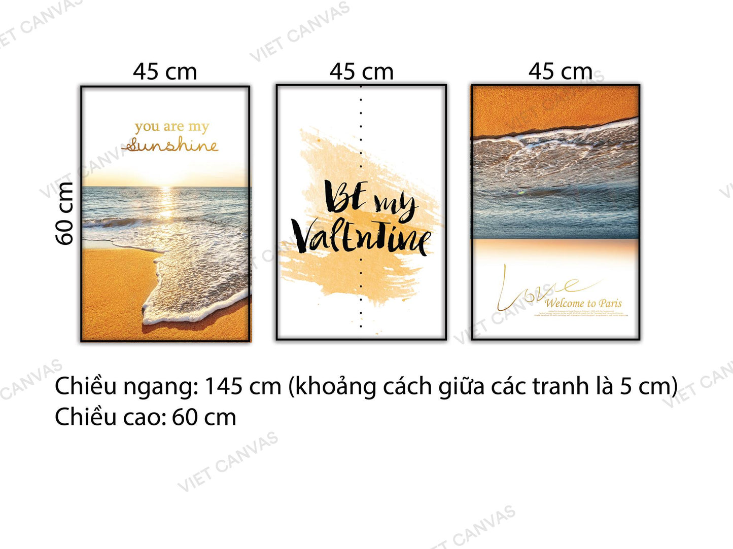 Bộ 3 Tranh Bãi Biển Và Quotes Be My Valentine - NT654