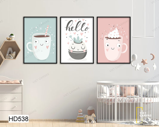 Bộ 3 Tranh Lọ Cây Và Những Chiếc Tách - HD538