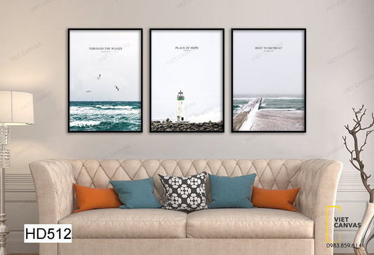 Bộ 3 Tranh Ngọn Hải Đăng Trên Biển - HD512
