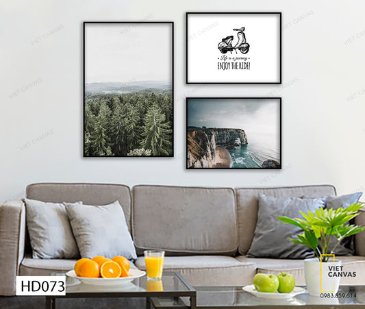 Bộ 3 Tranh Biển, Khu Rừng Và Quotes - HD073
