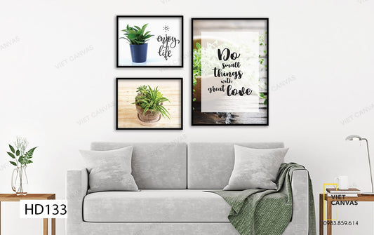 Bộ 3 Tranh Chậu Cây Và Quotes - HD133