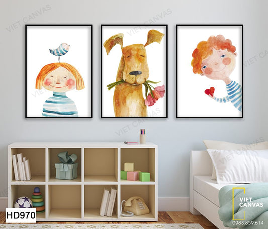 Bộ 3 Tranh Chú Chó Và Trẻ Con - HD970