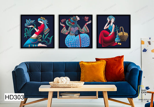 Bộ 3 Tranh Vẻ Đẹp Phụ Nữ Miền Cao - HD303