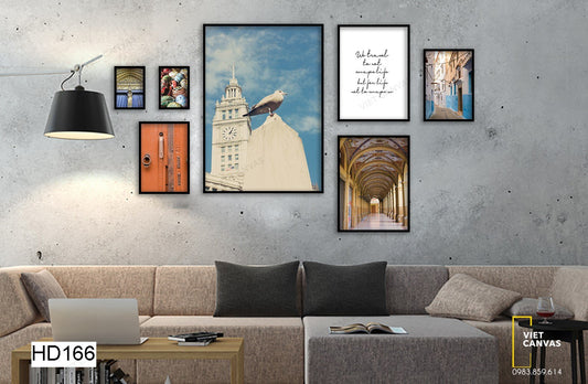 Bộ 7 Tranh Khu Phố, Hành Lang, Tháp Đồng Hồ Và Quotes - HD166